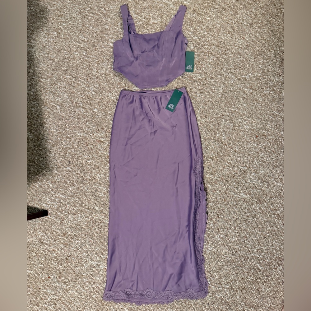 Wild Fable Lavender Women XS/XXS Set Skirt Top Slip Lace Spring Club Sexy